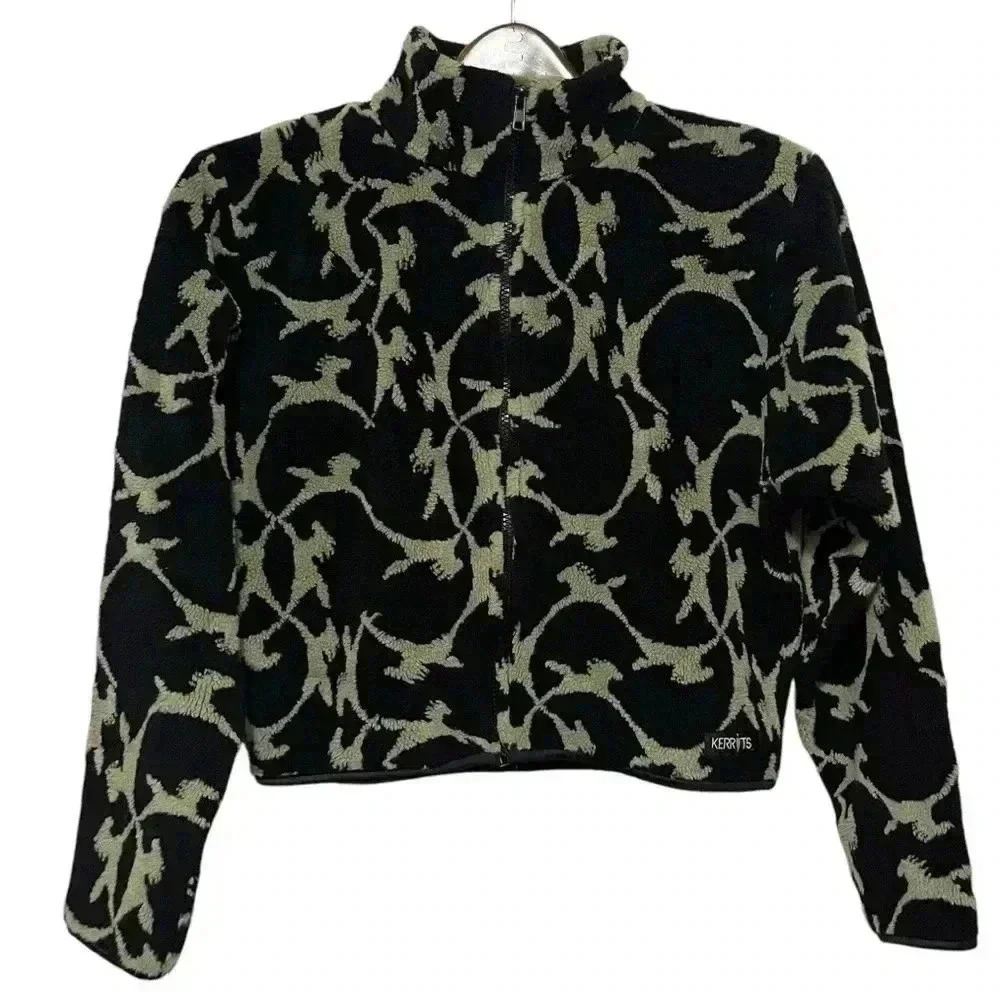 Kerrits Black & Camel Brown Horse Crop Full Zip Fleece Jacket Size S Equestrian